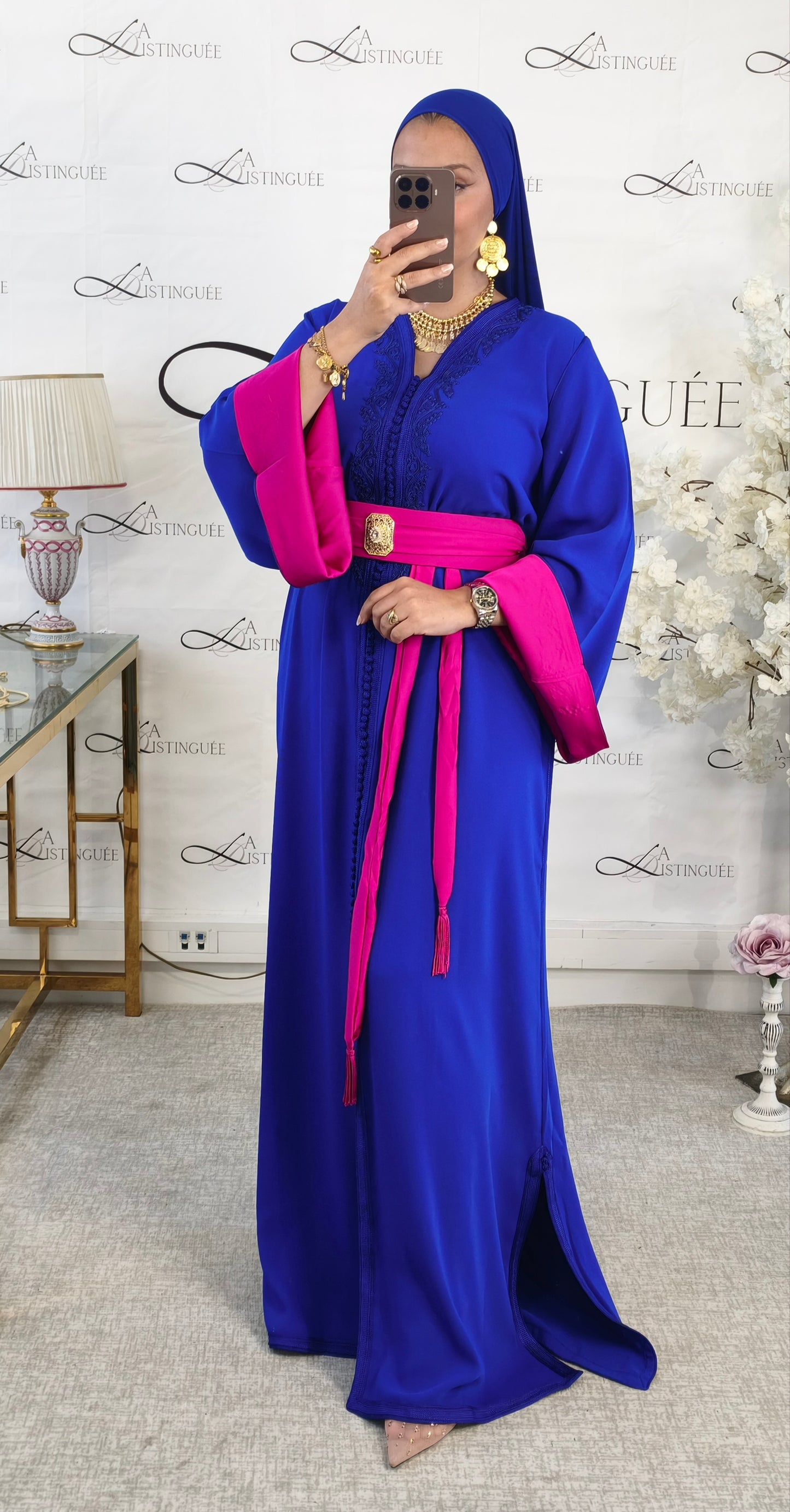Caftan Mayssan Bleu Roi /fushia