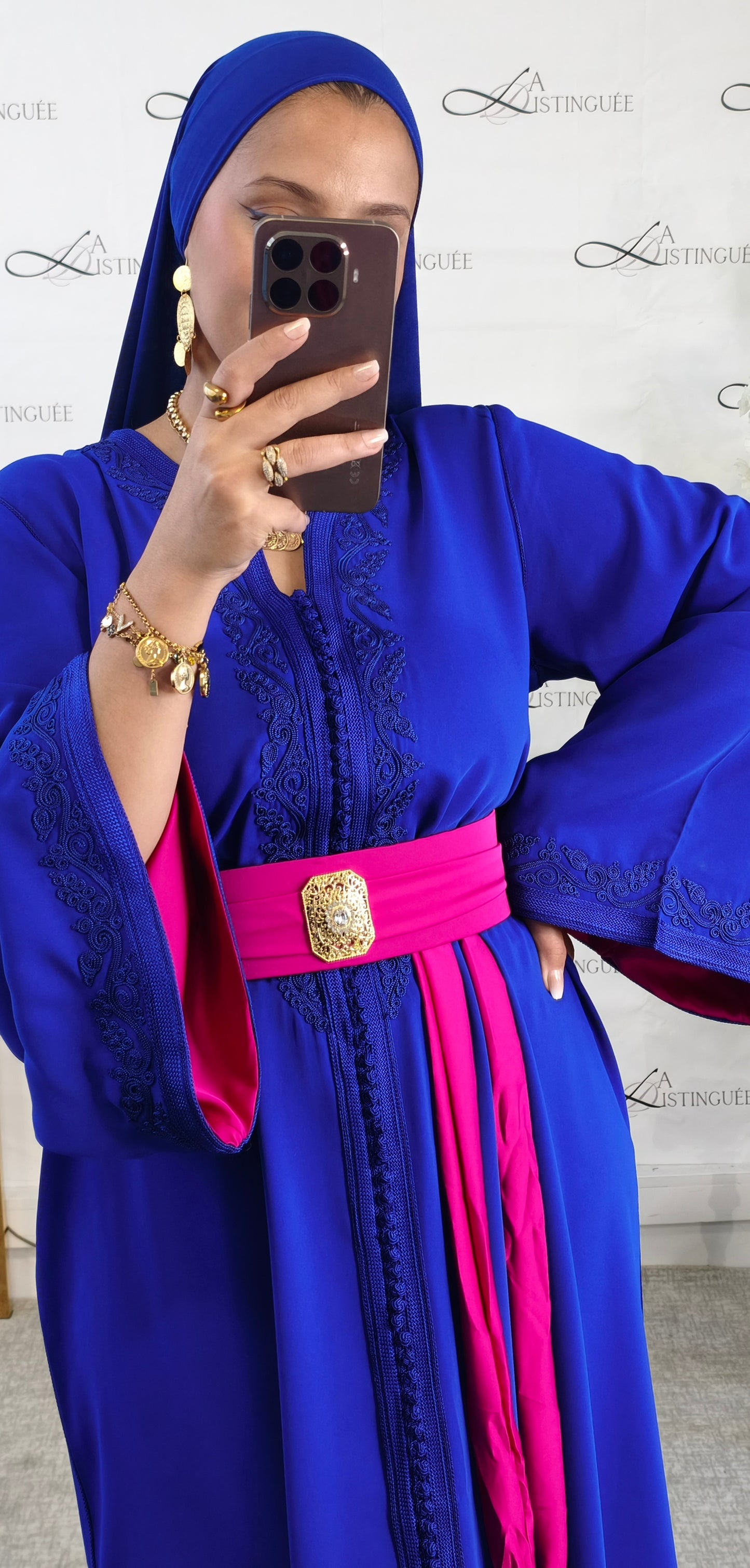 Caftan Mayssan Bleu Roi /fushia