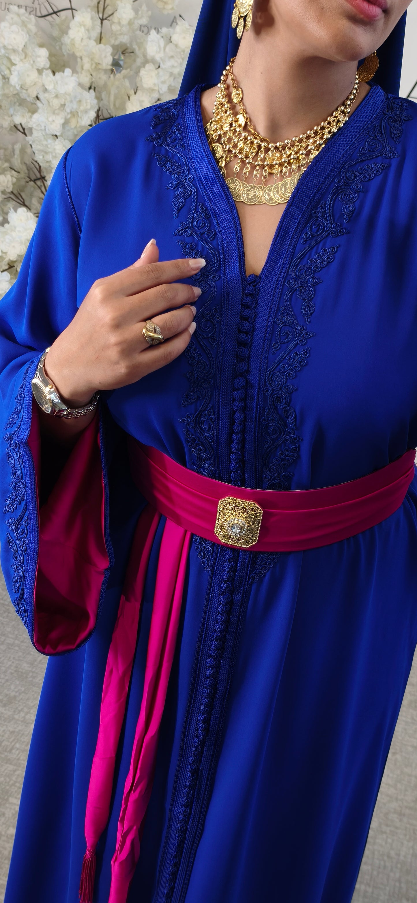 Caftan Mayssan Bleu Roi /fushia