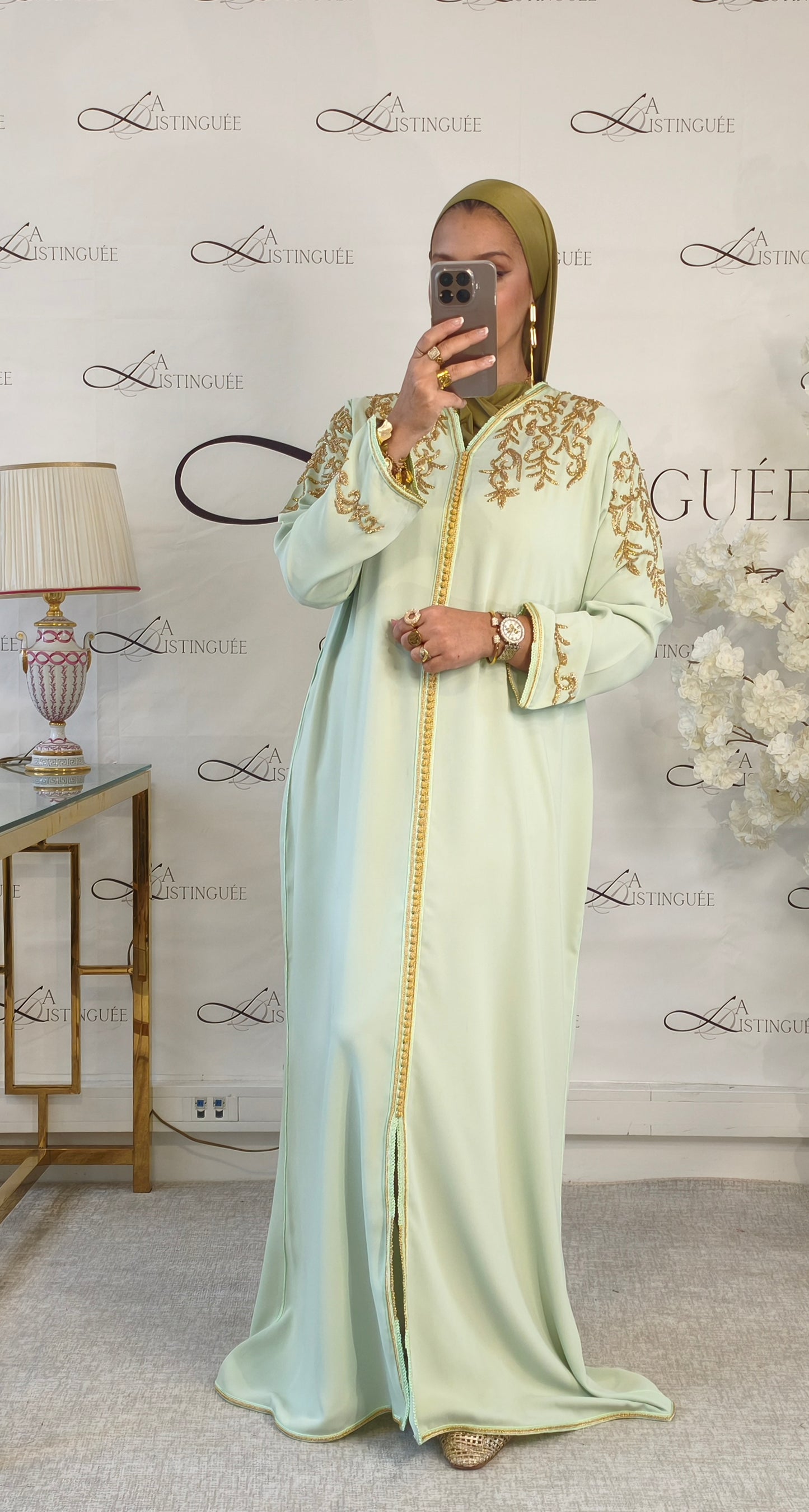 Caftan Sarah Vert Pastel