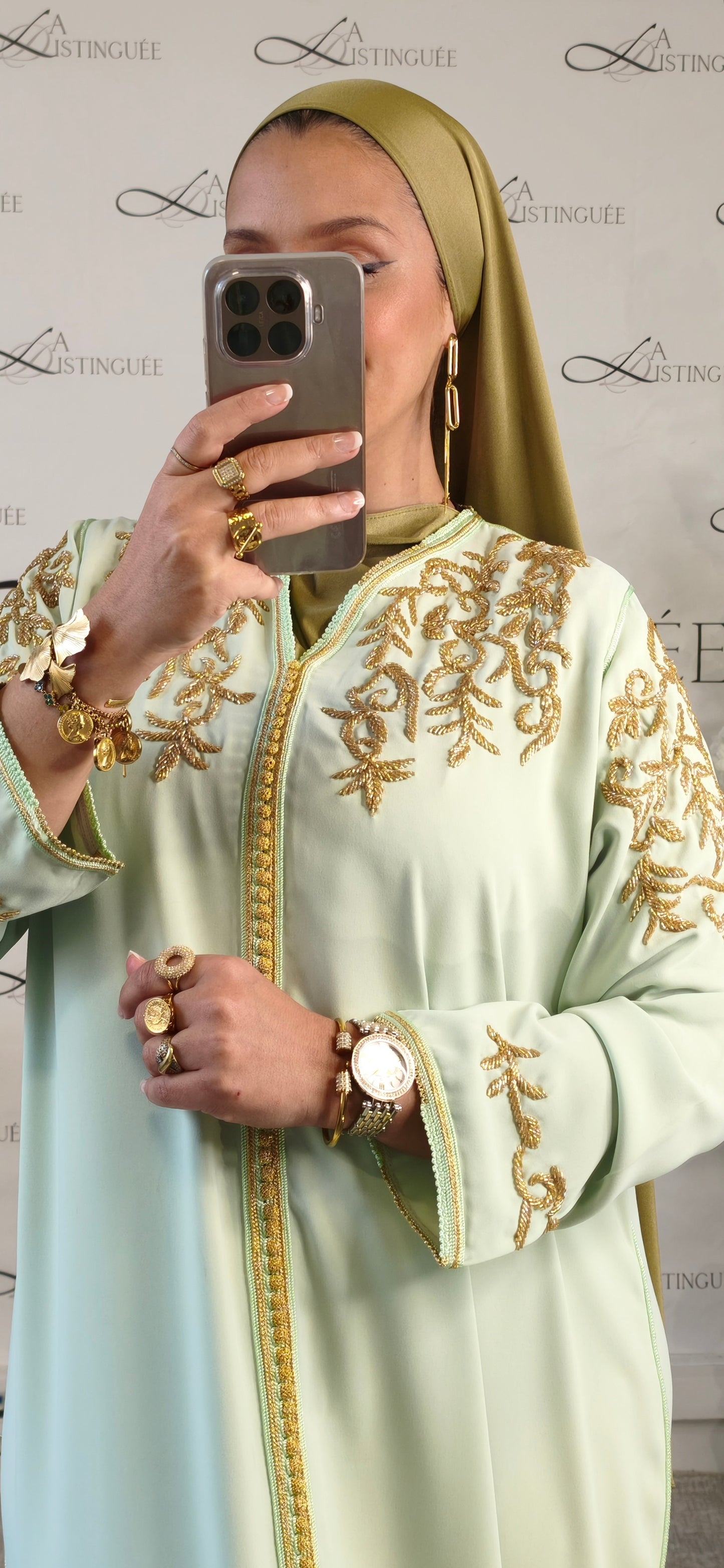 Caftan Sarah Vert Pastel