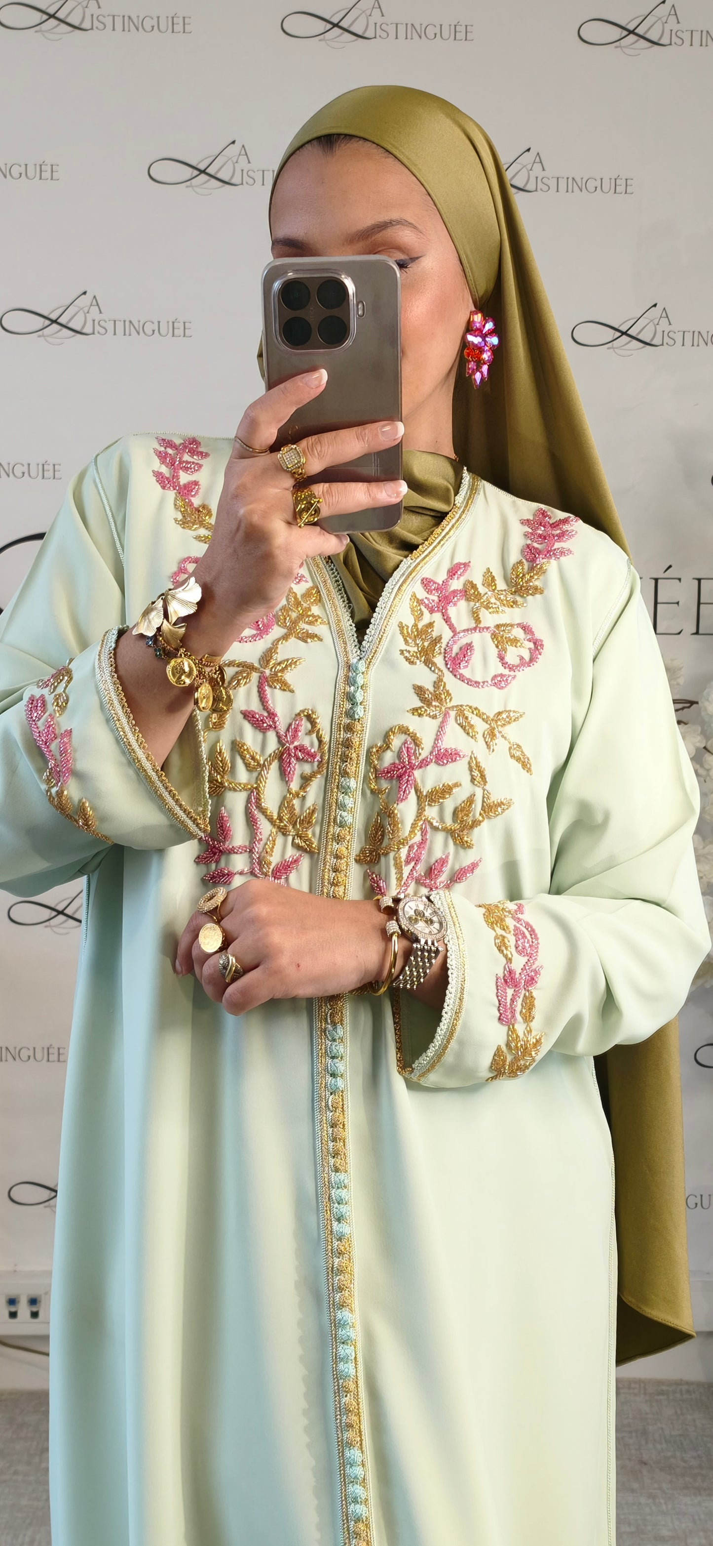 Caftan Sarah Vert Pastel /Rose