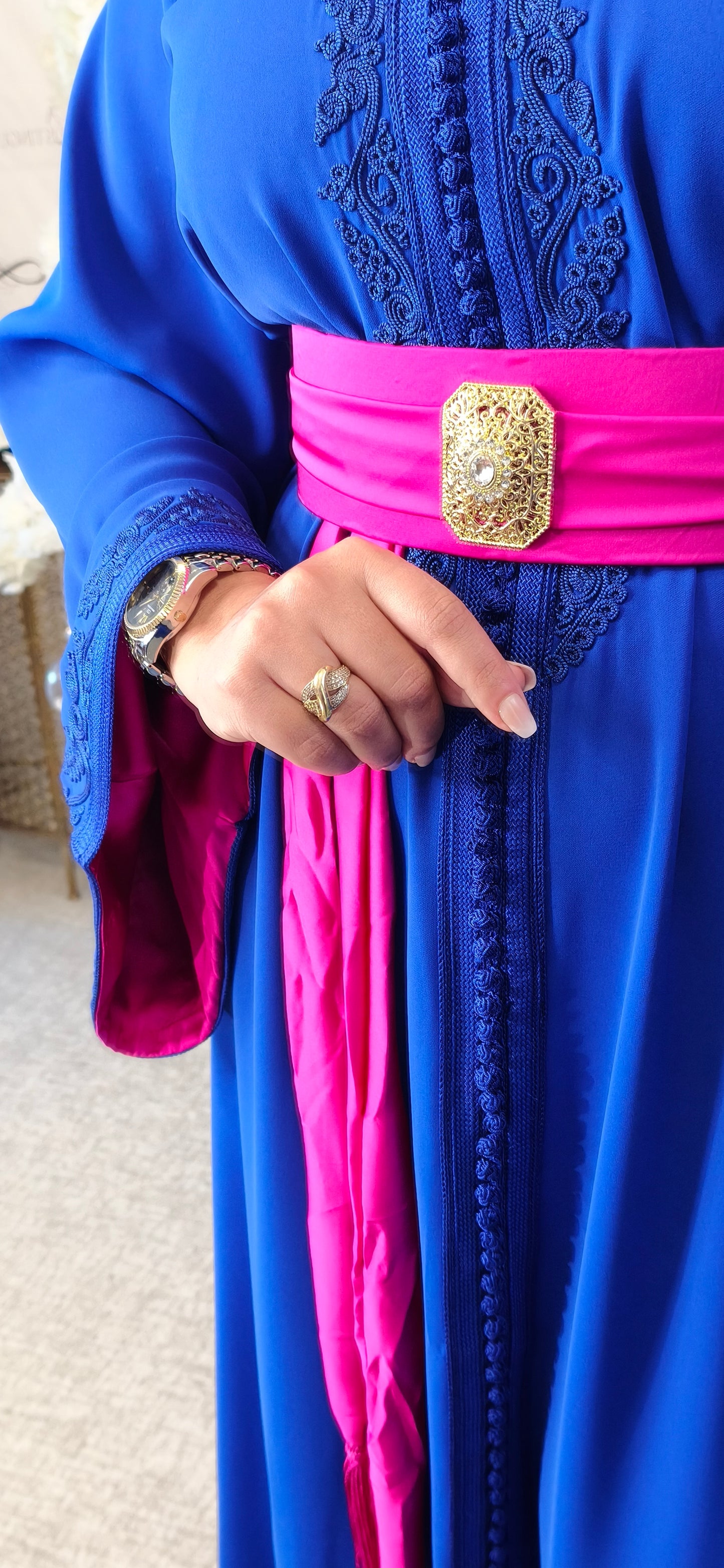 Caftan Mayssan Bleu Roi /fushia