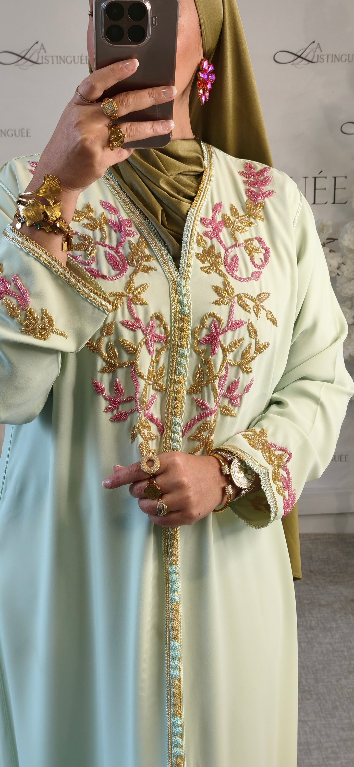 Caftan Sarah Vert Pastel /Rose