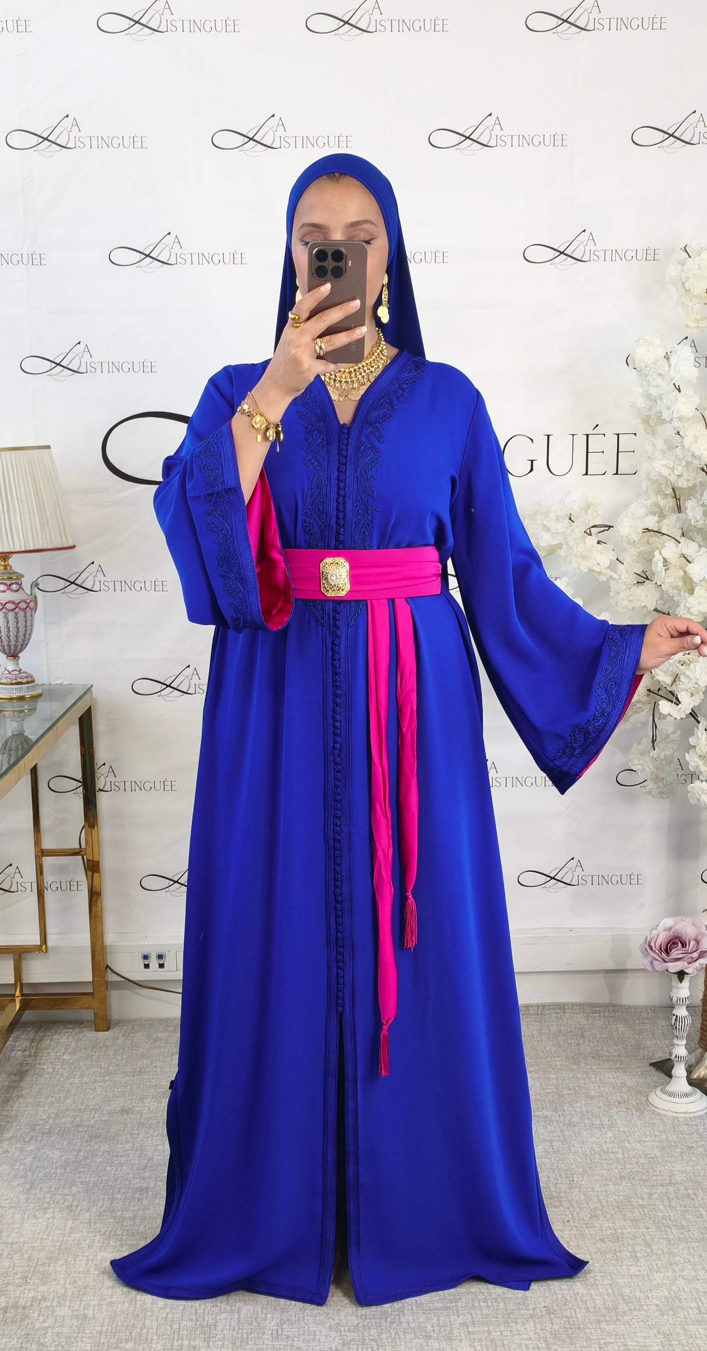 Caftan Mayssan Bleu Roi /fushia