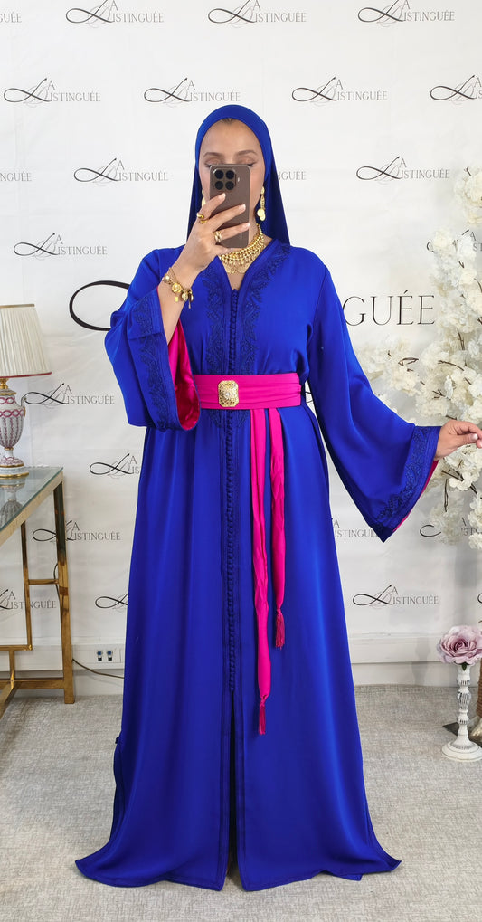 Caftan Mayssan Bleu Roi /fushia
