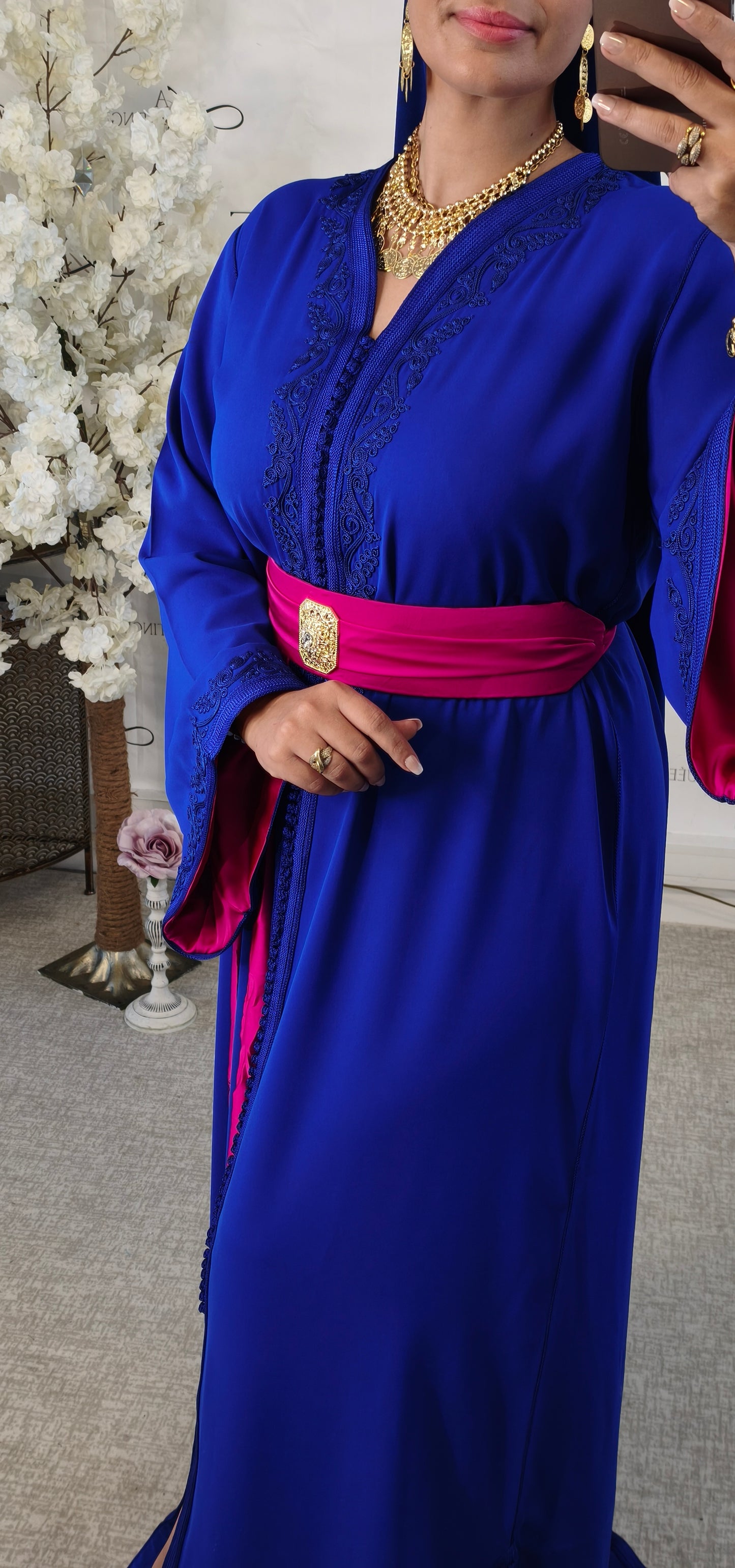 Caftan Mayssan Bleu Roi /fushia