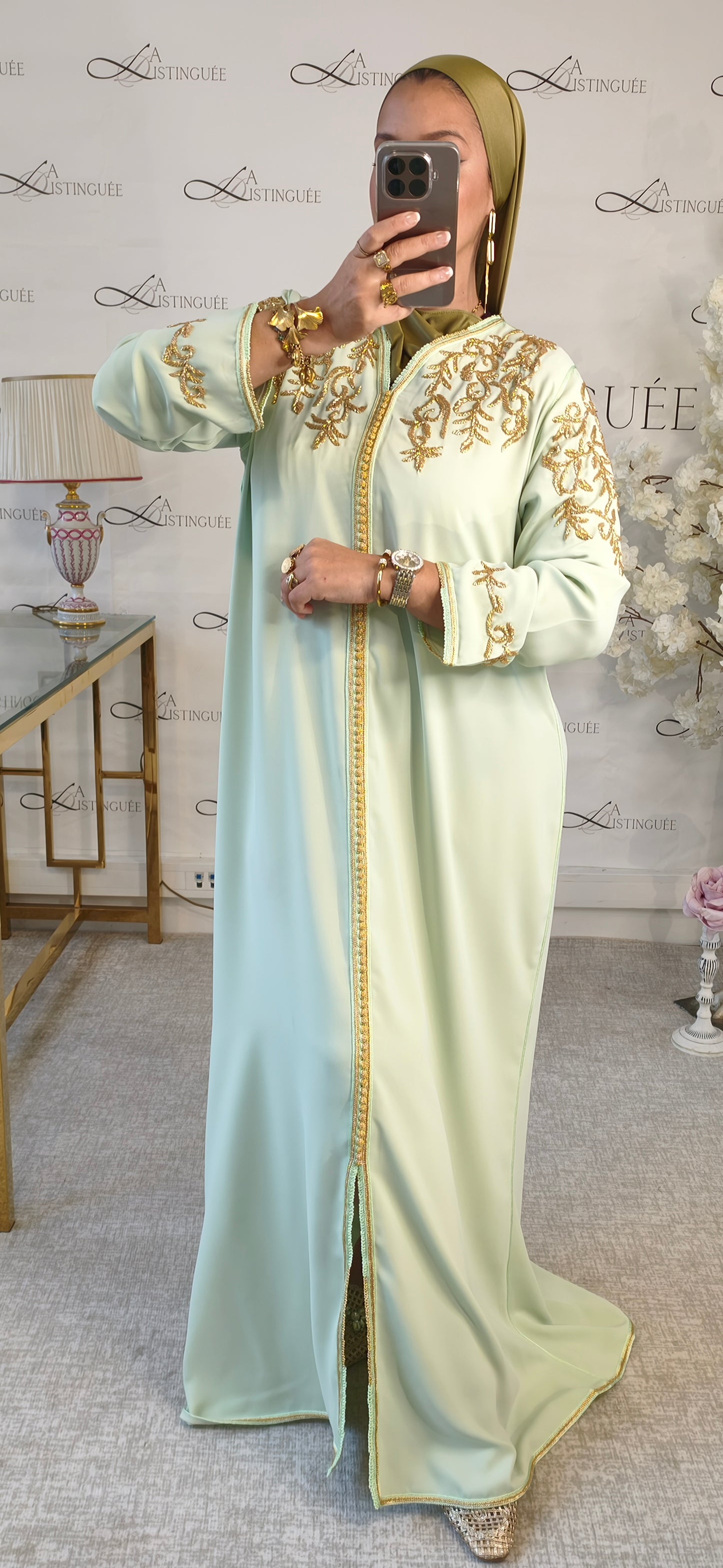 Caftan Sarah Vert Pastel